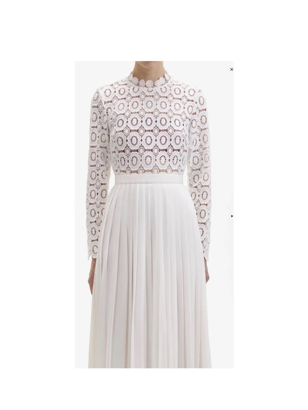 Self-Portrait White Long-Sleeve Lace Pleated Maxi Dress
